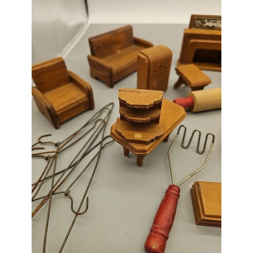 Lot Of 25‎ Vintage Wood Dollhouse Furniture For Crafting Tables Chairs Etc.